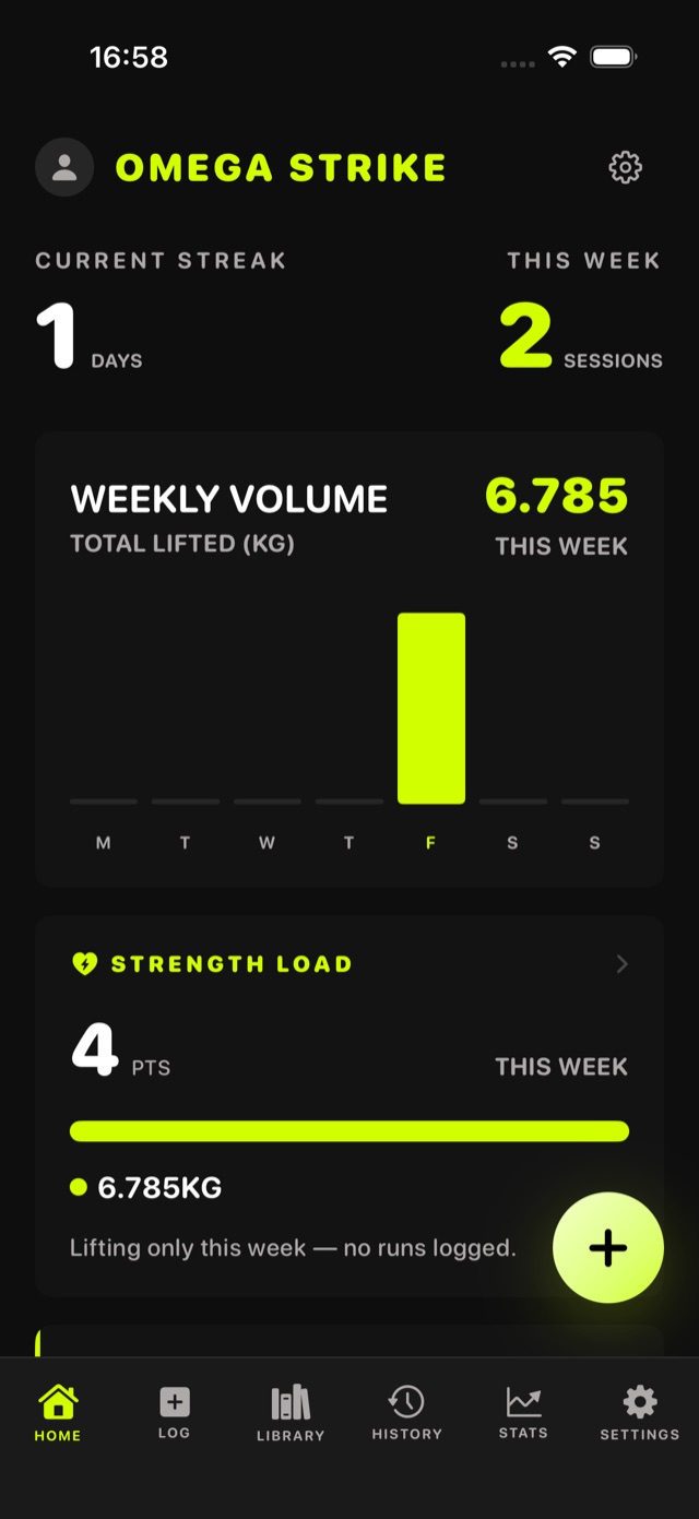 Dashboard with weekly volume and training streak