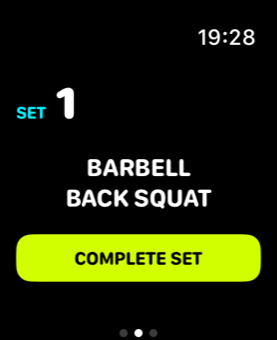Completing a barbell squat set from the Apple Watch